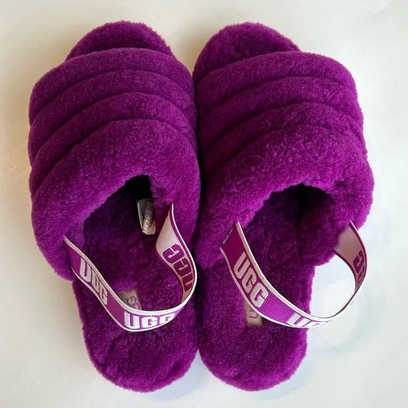 SOLD UGG Fluff Yeah Slide Sheepskin Shearling Slingback Slippers Berrylicious 9 - Picture 7 of 14